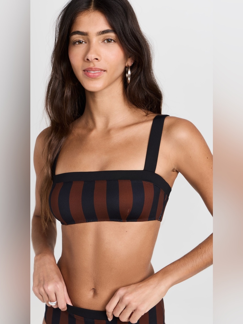 STAUD Black and Brown Striped Bandeau Bikini Top L70-509